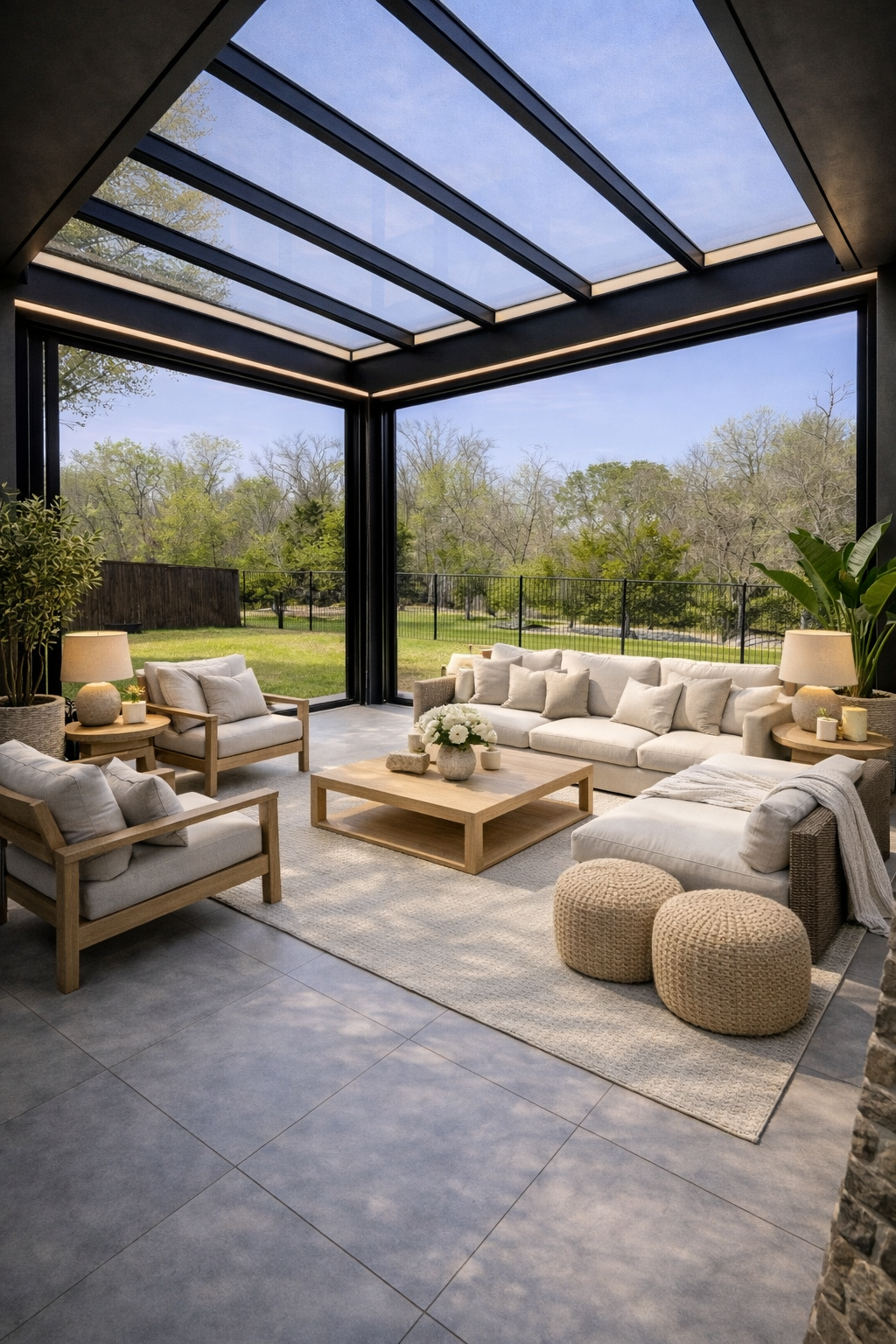 Alumega luxury outdoor sunroom living room - Dallas Texas